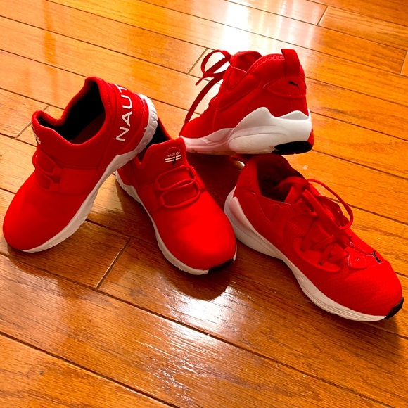 2 pairs of gently worn Nautica and Puma red shoes - Picture 1 of 9